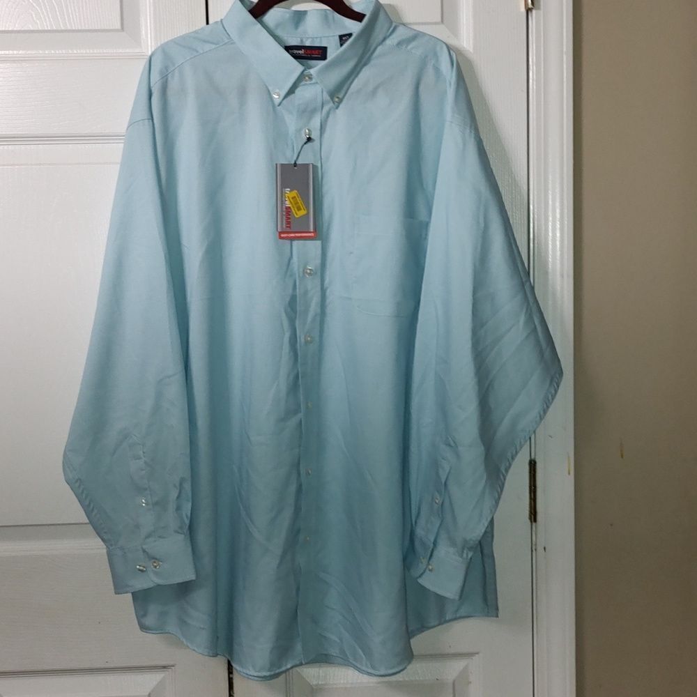 Roundtree & Yorke Lt Aqua travel smart long sleeve button down shirt Sz 4XT